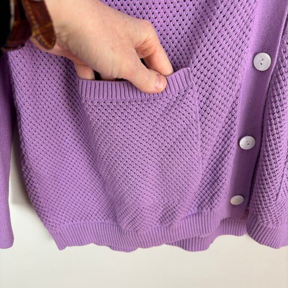 Kokun Lavender Purple cardigan sweater Large v-neck Cotton drop shoulder pastel - Picture 5 of 9